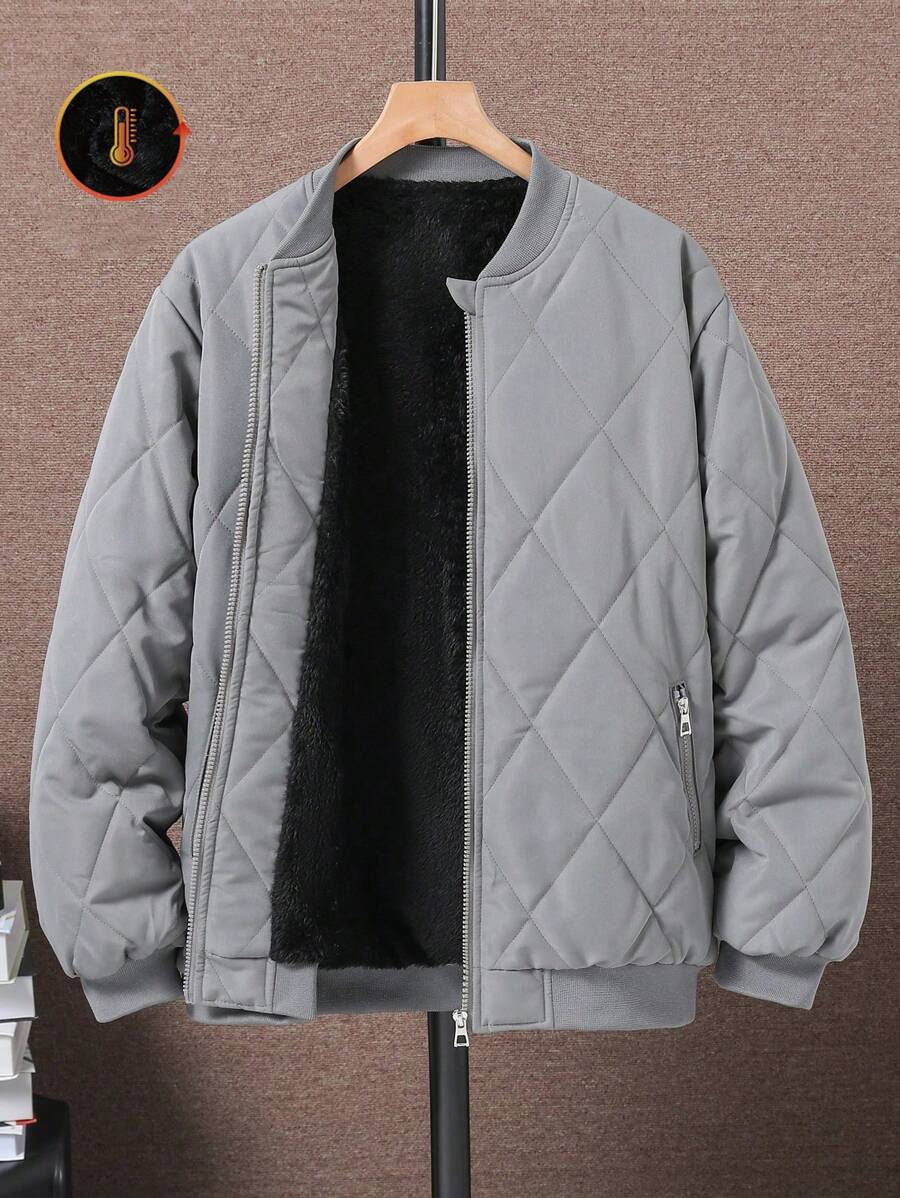 宽松棒球领休闲格纹时尚夹棉外套，适合青少年男孩