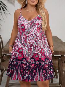 SHEIN VCAY Vestido casual de talla grande con estampado floral y sin mangas para vacaciones
