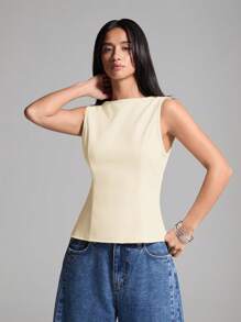 LYSMO 女式夏季时尚设计师杏色上衣 - 杏色 - 查看 3