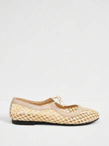 Styleloop Nuevo estilo 2025 Zapatos planos elegantes para mujer cómodos y transpirables con trenzados, decoración de lazo y puntera redonda, para vacaciones