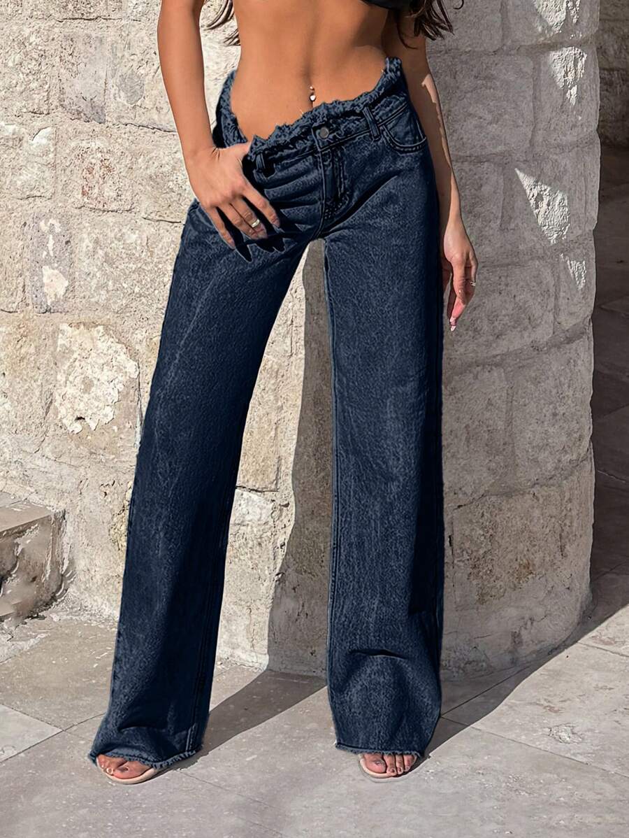 EURMUSE 女士休闲宽松直筒牛仔裤，带口袋，百搭