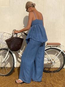 Livesso 女士夏季吊带背心和长裤两件套度假套装