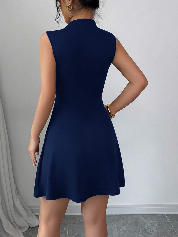 Elenzga Vestido corto casual de verano elegante con decoración floral 3D para mujer - Azul Marino - Añade 2