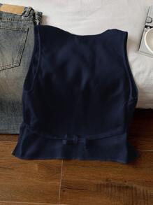 Comfortcana 女士海军蓝亚麻 V 领背心 - 藏蓝色 - 查看 2