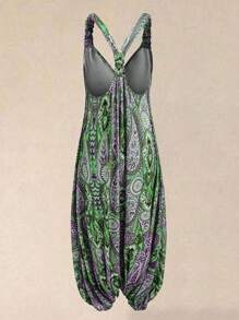 Flirla 大码女式休闲腰果花卉印花波西米亚风阔腿连体裤 - 彩色 - 查看 2