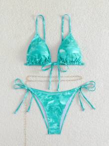 SHEIN Swim Conjunto de bikini con estampado de diseño aleatorio en las tiras - Multicolor - Ver 6