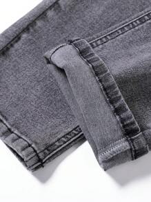 Manfinity Homme Men's Casual Grey Denim Overalls: Sleeveless Strap Neckline Long Length With Pockets Perfect For A Relaxed Everyday Look - Grey - View 8