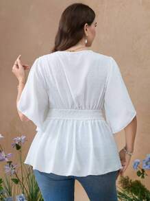 Sunnyshic Camisa larga minimalista y elegante con escote en V y flecos, estilo francés casual, para mujer talla grande, para primavera/verano y vacaciones