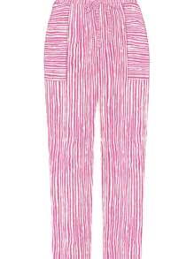 SHEIN LUNE Plus Size Drawstring Pocket Striped Design Straight Casual Pants Western Wear Fall Cloth For Women - Hot Pink - View 3