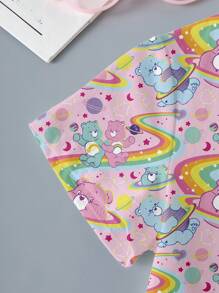 SHEIN X Care Bears Tricou cu imprimeu complet pentru fetiță din desene animate pentru vară