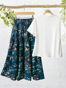 Rusticease 高腰花卉印花荷叶边下摆半身裙