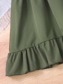 Genkimix Kids Genkimix Girls Elegant Ruffle Trim Shirt Collar Short Sleeve Dress With Belt, Summer - Army Green - View 4