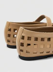 CUCCOO BIZCHIC Women Shoes New French Fashion PU Leather Mesh Buckle One Word With Square Toe Flat Sole Shoes, Apricot Versatile Elegant Breathable Lightweight One Pedal Comfortable High-End Sandals - Brown - View 6