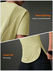 Exploreva Women's Solid Color Crew Neck Short Sleeve Casual Sports T-Shirt Gym Shirts - Yellow - View 5