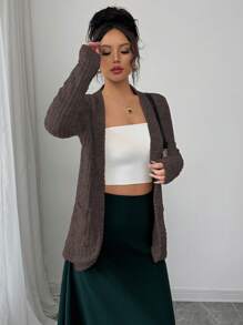 Elenzga Women's Casual Ribbed Knit Side Pockets Jacket, Outwear - Chocolate Brown - View 6