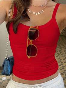 INAWLY Women Summer Simple And Versatile Slim-Fit Tank Top - Red - View 3