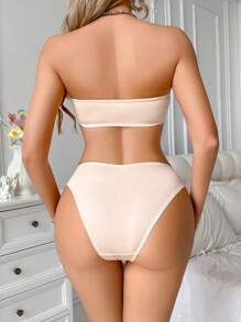 Women's Apricot Ruched Bandeau Bra And Panty Set: Casual-Sporty Fabric Bra And Panties Set - Apricot - View 2