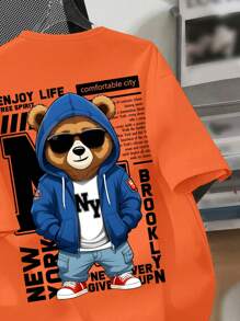 SHEIN Tween Boys Casual Minimalist Crewneck Short Sleeve T-Shirt, Suitable For Summer - Orange - View 3