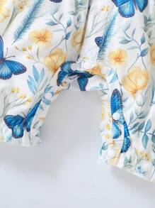 SHEIN 3pcs/Set Baby Girls' Casual Cute Butterfly Print Cap Sleeve Loose Elastic Comfortable Romper & Headband - Multicolor - View 9