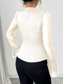 SHEIN Unity Women Fashionable Rhinestone Decorated Elegant Blouse, Minimalist And Stylish, Suitable For Summer Fall Cloth For Women - Apricot - View 2