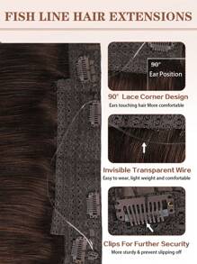 Extensiones de cabello con hilo transparente de color marrón oscuro #2, con 4 clips seguros de tamaño ajustable, extensión de cabello larga y recta de 12 a 22 pulgadas, extensiones tipo halo con clips invisibles - S2 - Ver 6