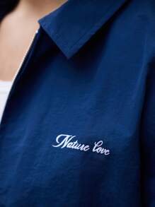 Maija Áo khoác nam màu trơn thêu chữ tối giản giản dị - Màu xanh hải quân - Xem 4