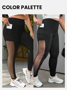 CovetEZ Plus Size Hollow-Out Mesh Tight Sports Leggings - Black - View 4