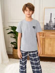 SHEIN Leap Crew Tween Boys Minimalist Summer Style - Light Grey - View 1