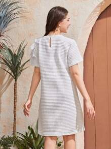 Teen Girls Casual Waffle Flounce Sleeve Dress, Comfortable & Stylish For Spring & Summer Outings,Holiday,Summer,Travel