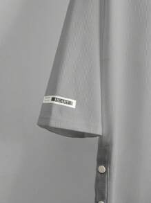 Claim Dot Loose-Fit Men's Letter Graphic Side Button T-Shirt Black Top For Menoversized T Shirt Menmen Oversized T Shirt Men Oversized Tshirt - Grey - View 3