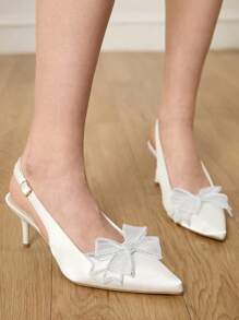 CUCCOO HITCHD Women's Pointed Toe Vintage Embroidered Slingback High Heel Pumps - White - View 3