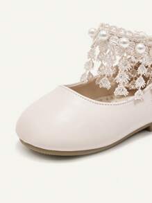 Cozy Pixies Fashionable Versatile Wedding Season Princess Lace & Pearl Soft Bottom Baby Girl Pink Flats, Spring/Summer - Pink - View 6