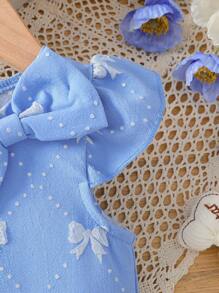 Vestido azul soñador adorable con decoración de mariposa texturizada para niña bebé - Azul - Ver 3