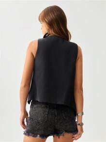 SHEIN LUNE Women's Western Style Summer Black Casual Vest, Vintage Old Money Festival Office Wear Old Money Style Old Money Teacher For Women - Black - View 4