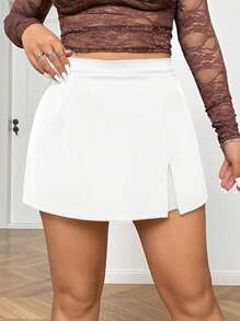 SHEIN EZwear Falda corta de mujer talla grande, color negro sólido minimalista en corte A, informal para uso diario, ropa de invierno para mujer