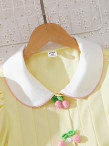 SHEIN Vestido elegante amarillo de moda para niña preadolescente, perfecto para vacaciones, verano y viajes