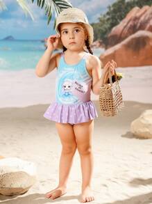Traje de baño de una pieza con volantes y estampado para niña - Multicolor - Ver 2