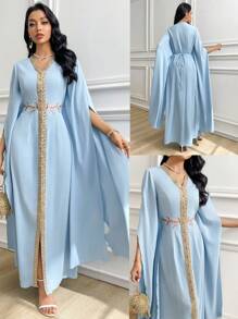 Al Najma 女士梭织边土耳其和阿拉伯长裙夏季女装领带优雅 - 綠色 - 查看 2