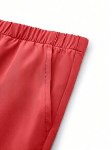 SHEIN TaskFit 女式纯色V领短袖双口袋上衣和裤子制服套装 - 珊瑚橙 - 查看 8