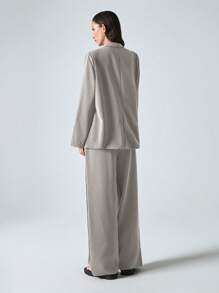 SHEIN EZwear 3 件套女士秋季办公室服装套装：浅灰色编织西装外套、背心和裤子，简约风格 - 淺灰色 - 查看 2