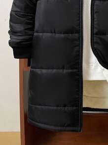 SHEIN Tween Boy 连帽休闲厚款百搭棉服外套，适合秋冬季节 - 黑色 - 查看 5
