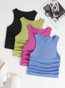 Zolique 4pcs Solid Ruched Tank Top - Multicolor - View 1