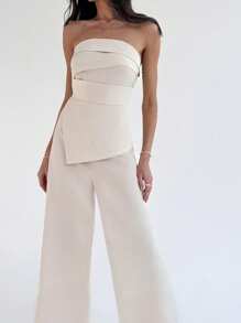 Aloruh Women's Minimalist Office Commuter Sleeveless Jumpsuit With Train Long Pants