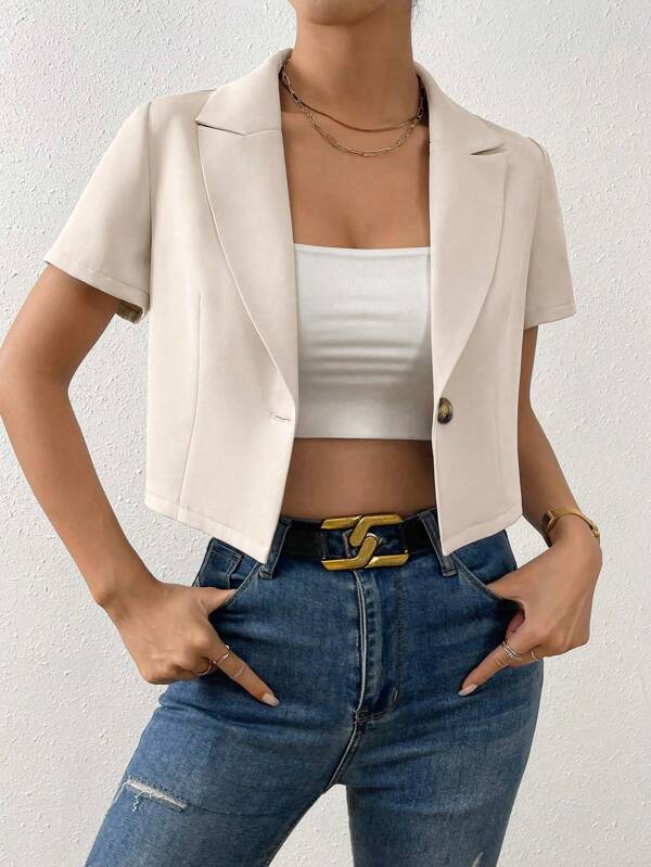 RosyDaze Women's Solid Color Oversized Short Sleeve Single Button Casual Blazer