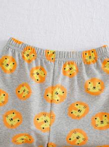 Cozy Pixies Baby Boy Cartoon Animal Pattern Knitted Soft Crew Neck Short Sleeve Top And Elastic Waist Shorts 2pcs Set