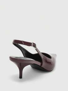 CUCCOO BIZCHIC 1 双女士酒红色漆皮 PU 皮革尖头小猫跟一脚蹬时尚平底鞋 - 酒紅色 - 查看 10