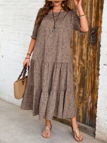 SHEIN Tall Abito a maniche lunghe con strato multiplo, stile rurale, taglie forti, versione primaverile/estiva, modello lungo