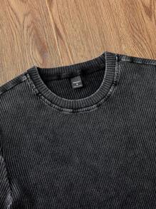 Manfinity Unisex Men's Knitted Casual Loose Fit Short Sleeve Shirt, Fashionable Daily Wear - Black - View 4