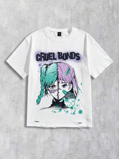 Anime تي شيرت رجالي قصير الأكمام ، موضة بسيطة للارتداء اليومي الكاجوال