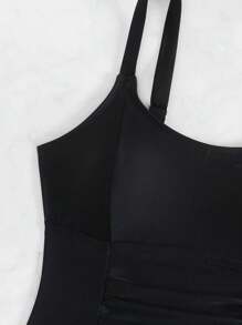 Swim Lushoire Summer Women Beach Outfits, Solid Color Modest Style Ruched Waist Adjustable Wide Strap Tank Top And Random Print Triangle Shorts 2pcs Set - Multicolor - View 7